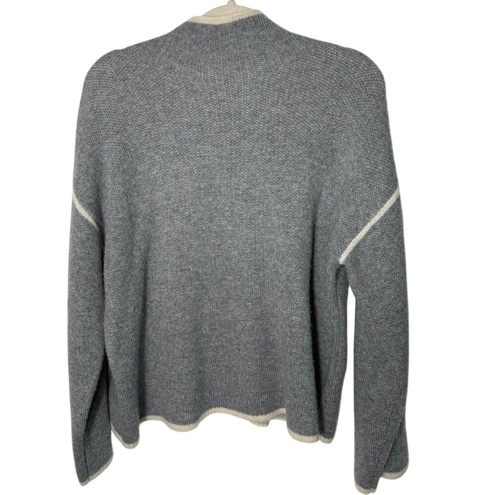 Zara S Wool Blend Contrast Piping Mock Neck Oversized Slouchy Sweater Old Money